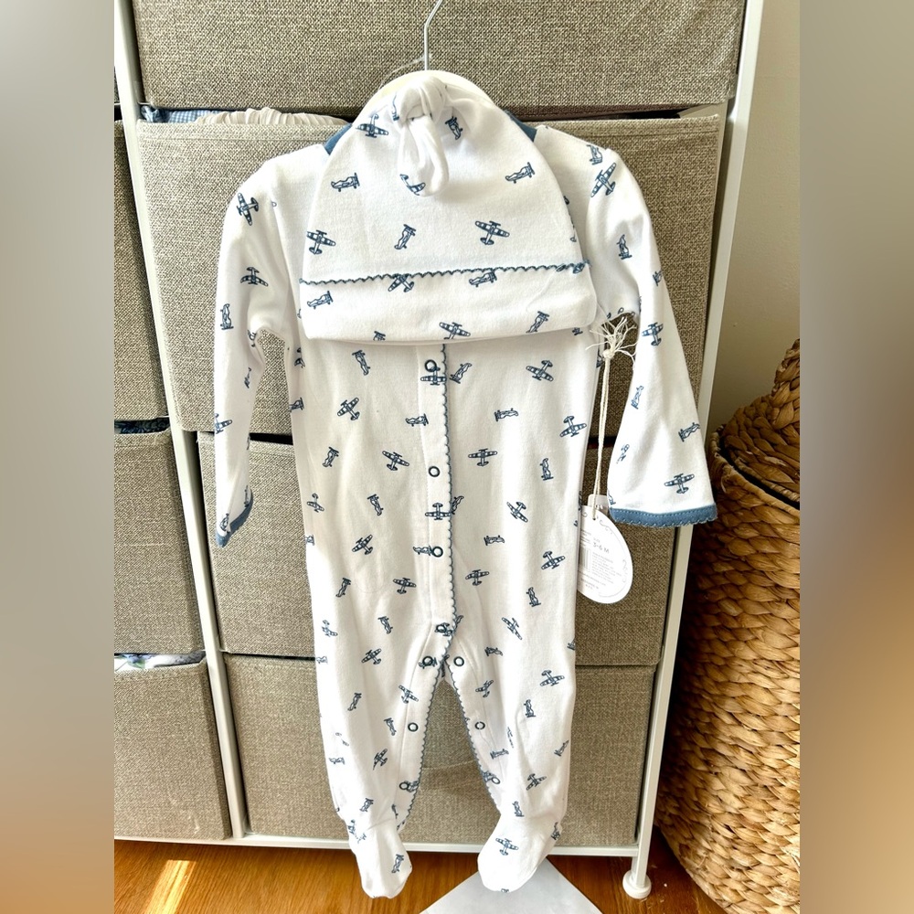 Luxe thread Pima Baby Footie Airplane 6-9
